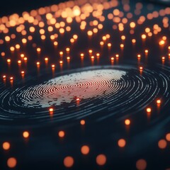 Poster - Abstract Fingerprint with Glowing Orange Lights, Security, Digital Identity, Cyber Security, Technology Background