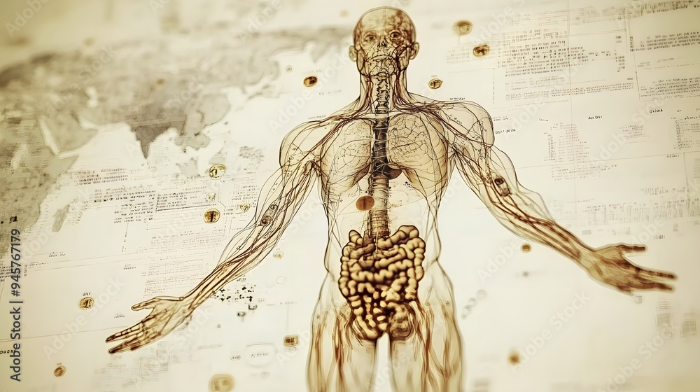 80. A detailed map of the human endocrine system with glands and hormones