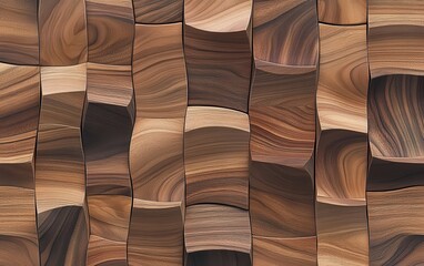 Wall Mural - Abstract Wooden Wall Panel with Curved Shapes and Natural Grain Texture.