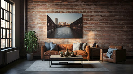 Wall Mural - Industrial loft decor featuring exposed brick wall