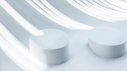 Poster - A white background with abstract 3D shapes and subtle shadows, offering a clean and modern aesthetic.