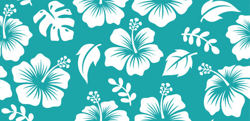 Wall Mural - Aloha hibiscus flower Hawaiian tropical seamless pattern. nature floral abstract back ground.	