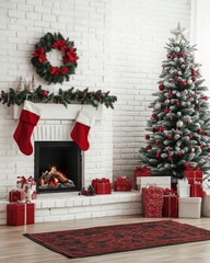 cozy holiday scene with a decorated tree and warm fireplace for festive cheer