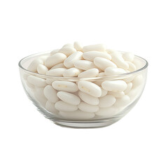 Wall Mural - Fresh white beans displayed in a glass bowl, transparent background, png image