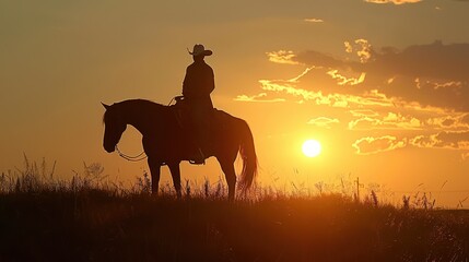 Canvas Print - Cowboy Silhouette at Sunset