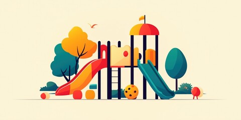 Playground in the park illustration for poster or wallpaper