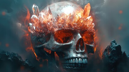 Sticker - Crystal Crowned Skull Amidst Smoke and Rock