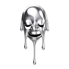 Poster - Silver sparkle emoji dripping metal white background representation.