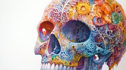 Poster - A Colorful Skull Covered in Intricate Floral Patterns