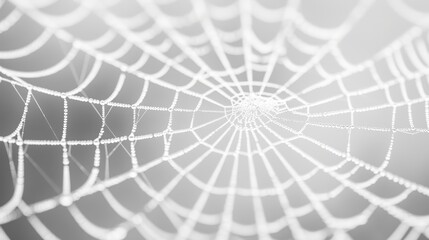 A close-up view of a spider web with dew drops, showcasing the intricate geometric structure of nature. The web symbolizes fragility, interconnectedness, and the delicate beauty of the natural world.