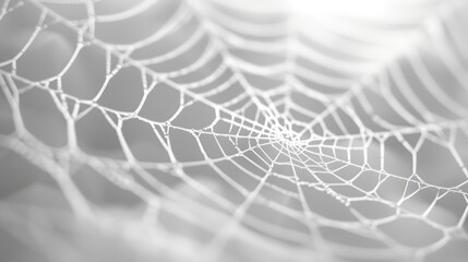 A close-up view of a spiderweb, showcasing its intricate geometric structure and delicate threads. The web's design symbolizes interconnectedness, fragility, nature's artistry, and the cycle of life.