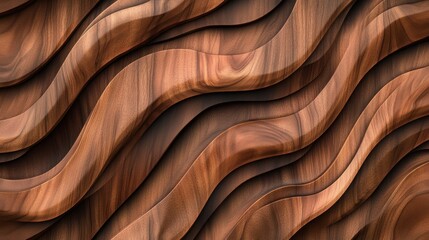 Wall Mural - Abstract Wooden Texture with Curved Lines and Grain Pattern - 3D Illustration.