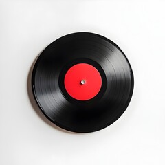 Aufkleber - Classic Vinyl Record on White Background with Distinct Grooves and Vibrant Red Label