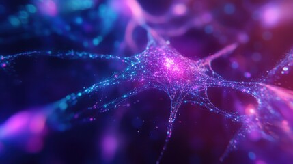 Poster - Abstract Neural Network - Glowing Purple and Blue Neuron Connections