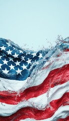 A striking illustration of the American flag, beautifully integrated with water splashes, symbolizing patriotism and freedom.