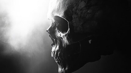 Canvas Print - A Human Skull in Profile with Smoke Behind It