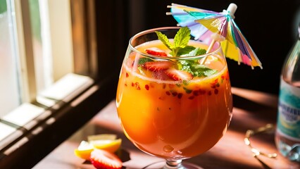 Soft and fruity juice made with orange, strawberry and mint.