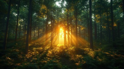 Wall Mural - Sunlight Through Forest Trees