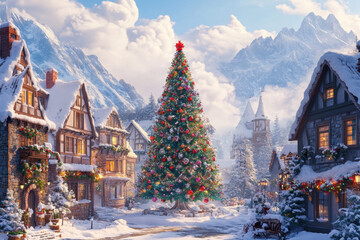 Poster - Christmas Village in Mountains