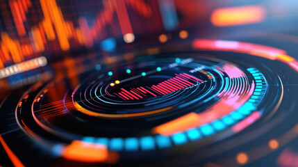 Poster - Abstract representation of digital data visualization with colorful graphs and charts on a futuristic interface background