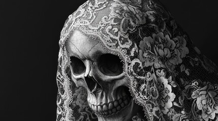 Sticker - Skull in Lace Veil, Close-up View