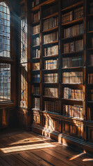 Canvas Print - Scholar's Retreat in a Sunlit Library Full of Ancient Wisdom  