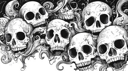 Canvas Print - A Close-Up of Skulls with Intricate Linework and Swirling Motifs