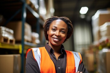 Wall Mural - Portrait of a smiling middle aged female warehouse worker