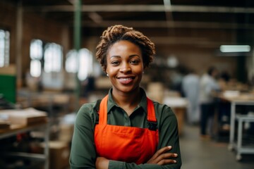 Wall Mural - Portrait of a smiling middle aged female warehouse worker