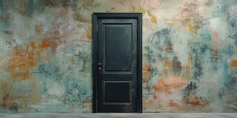 Poster - Black door on a textured wall.