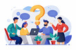 © Ouahdou - Ask questions for help or solution, confusion, doubt or query for answer and information, business discussion to solve problem concept, business people employee ask questions with question mark signs