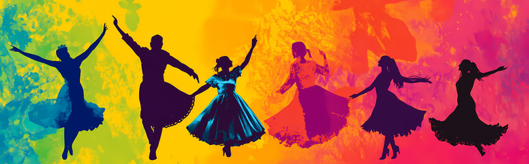 Vibrant celebration of Hispanic Heritage Month with traditional Latin American dance, bright background 