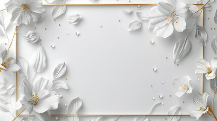 Wall Mural - A white frame with gold trim and white flowers