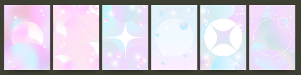 Fototapete - Set of Holographic blue pastel background templates. Liquid gradient concept. Abstract pastel gradients. Modern and trendy concept. Vector.	