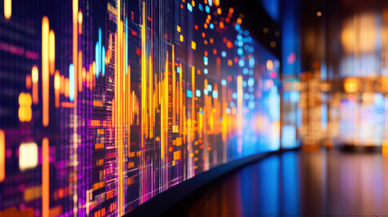 Poster - abstract digital data visualization with vibrant colors, displaying charts and graphs on a futuristi