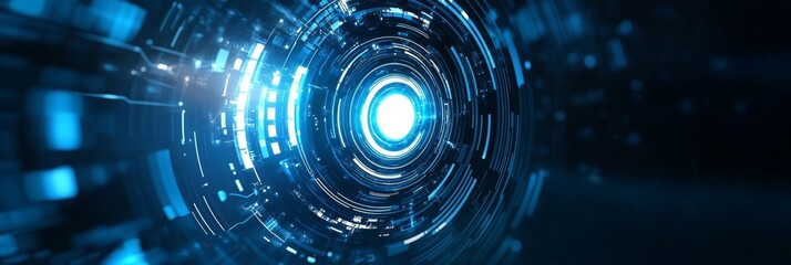 Poster - A captivating abstract background featuring a swirling blue vortex of light and intricate digital patterns. It symbolizes innovation, technology, connectivity, progress, and the future.