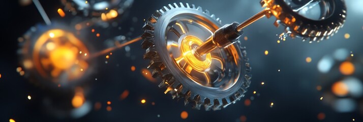 Poster - a mesmerizing image of glowing cogwheels, representing the power of machinery, technological innovat