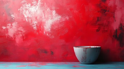 Canvas Print - A red wall with a white bowl on it