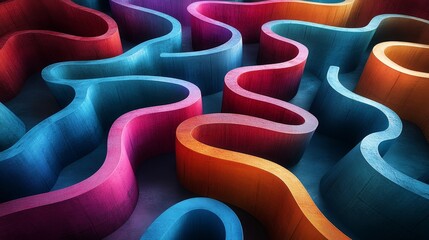 Wall Mural - A colorful, abstract image of a maze made of different colored blocks