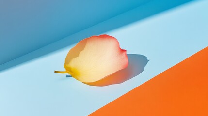 Poster - A single, soft rose petal rests on a colorful, abstract background, symbolizing beauty, fragility, and the passage of time. The interplay of light and shadow adds depth and dimension to the image.