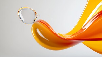 Poster - A vibrant abstract image of a liquid swirl in shades of orange and yellow, creating a dynamic and flowing movement. The swirl is partially translucent, revealing a small air bubble trapped within its 