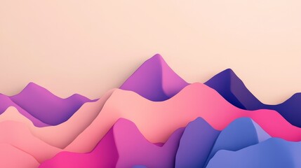 Poster - A vibrant abstract illustration featuring a gradient of pink, purple, and blue mountains silhouetted against a soft pink background. It symbolizes abstract art, creative design, imagination, and the b