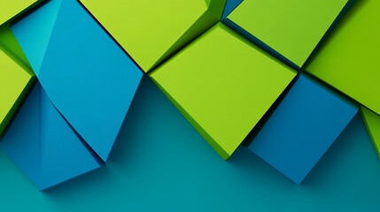 Poster - A vibrant and modern abstract background featuring geometric shapes, specifically triangles in shades of blue and green. The image symbolizes creativity, innovation, and a contemporary aesthetic.