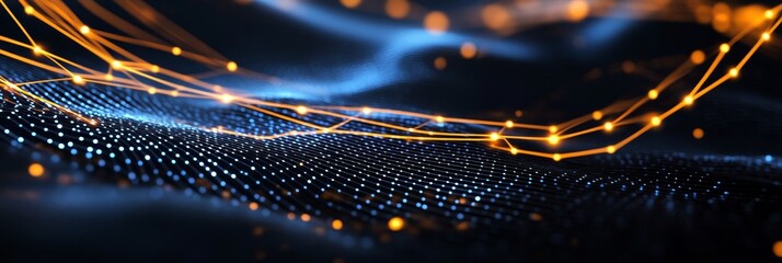 Poster - abstract digital illustration of glowing data particles forming a complex network, symbolizing conne