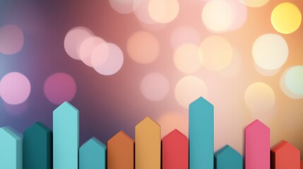 Poster - An abstract background image featuring colorful arrow-shaped bars against a bokeh background.  The arrows symbolize growth, progress, and achieving goals. The bokeh lights suggest a bright and hopeful