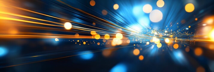 Poster - An abstract digital art piece featuring a dynamic burst of colorful bokeh lights against a dark background.  The image conveys themes of energy, speed, motion, and the intersection of light and darkne