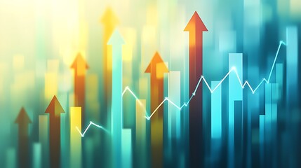 An abstract chart illustrating financial growth with dynamic arrows and bars.