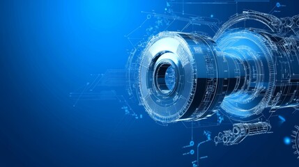 Poster - this 3d depicts a detailed blueprint of a mechanical engineering design. the intricate lines and com
