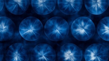 Poster - This seamless pattern features a repeating design of indigo shibori ombre tie dye circles, creating a visually captivating and intricate texture. The deep blue hues and organic swirling patterns evoke