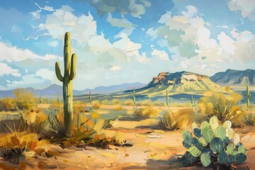 Sticker - Desert Landscape with Saguaro Cactus